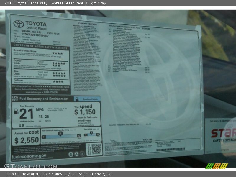 Cypress Green Pearl / Light Gray 2013 Toyota Sienna XLE