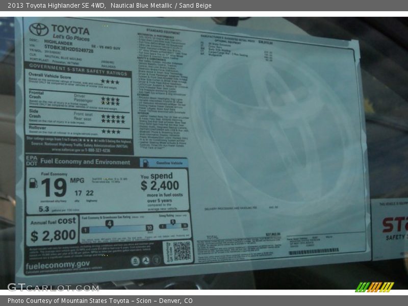 Nautical Blue Metallic / Sand Beige 2013 Toyota Highlander SE 4WD