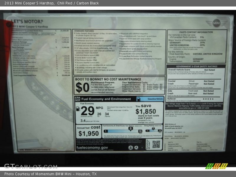 Chili Red / Carbon Black 2013 Mini Cooper S Hardtop