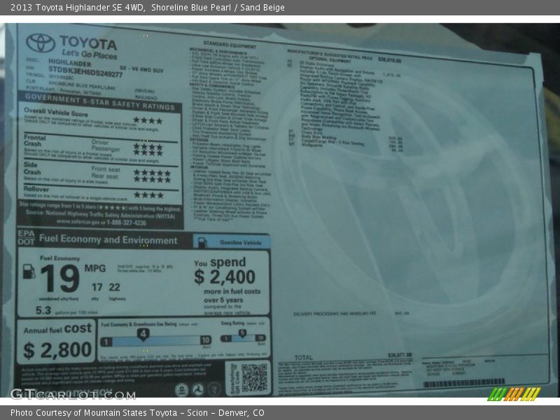 Shoreline Blue Pearl / Sand Beige 2013 Toyota Highlander SE 4WD