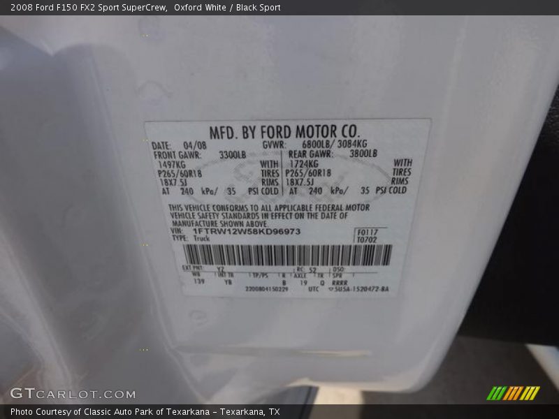 Oxford White / Black Sport 2008 Ford F150 FX2 Sport SuperCrew