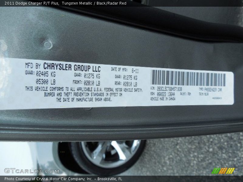 Tungsten Metallic / Black/Radar Red 2011 Dodge Charger R/T Plus