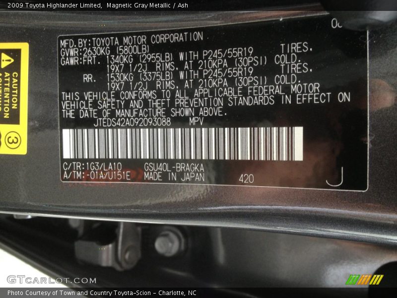 Magnetic Gray Metallic / Ash 2009 Toyota Highlander Limited