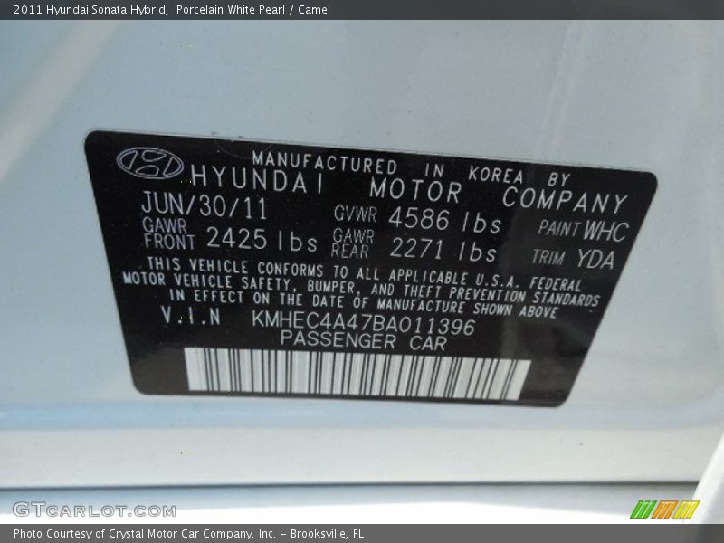 Porcelain White Pearl / Camel 2011 Hyundai Sonata Hybrid