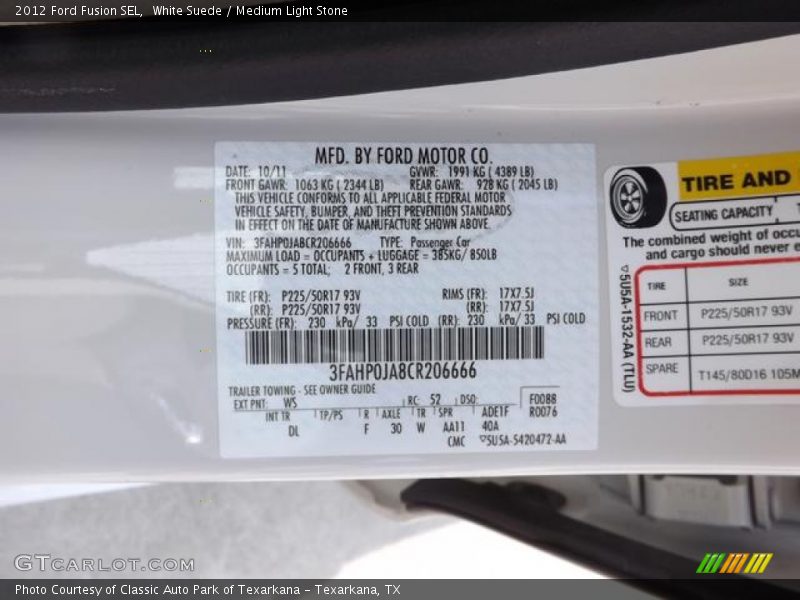 White Suede / Medium Light Stone 2012 Ford Fusion SEL