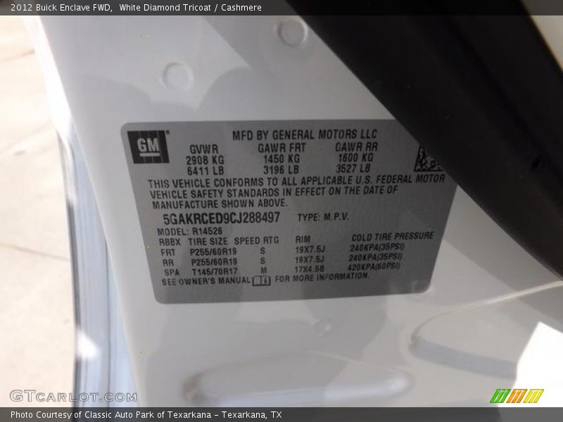 White Diamond Tricoat / Cashmere 2012 Buick Enclave FWD