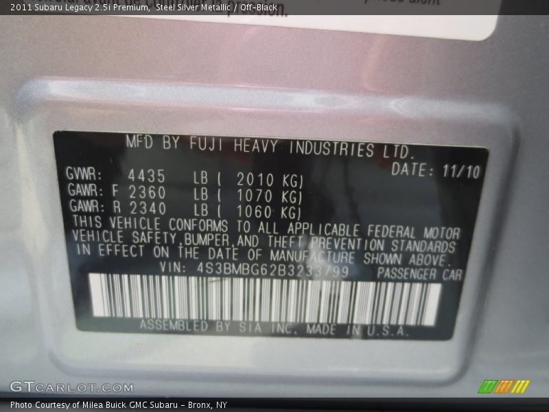 Steel Silver Metallic / Off-Black 2011 Subaru Legacy 2.5i Premium