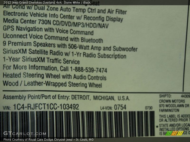 Stone White / Black 2012 Jeep Grand Cherokee Overland 4x4