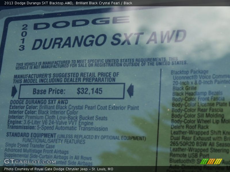 Brilliant Black Crystal Pearl / Black 2013 Dodge Durango SXT Blacktop AWD
