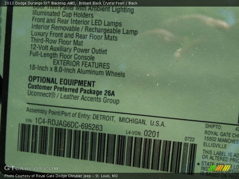 Brilliant Black Crystal Pearl / Black 2013 Dodge Durango SXT Blacktop AWD