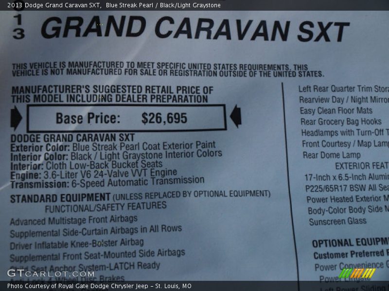 Blue Streak Pearl / Black/Light Graystone 2013 Dodge Grand Caravan SXT