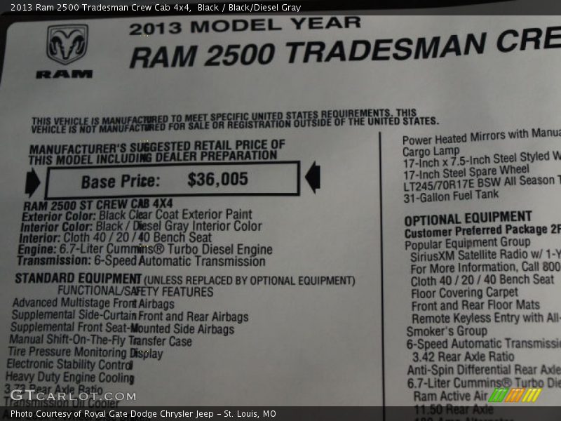 Black / Black/Diesel Gray 2013 Ram 2500 Tradesman Crew Cab 4x4