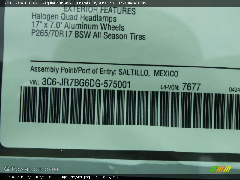 Mineral Gray Metallic / Black/Diesel Gray 2013 Ram 1500 SLT Regular Cab 4x4