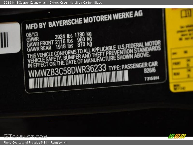 Oxford Green Metallic / Carbon Black 2013 Mini Cooper Countryman
