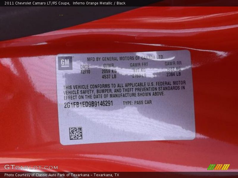 Inferno Orange Metallic / Black 2011 Chevrolet Camaro LT/RS Coupe