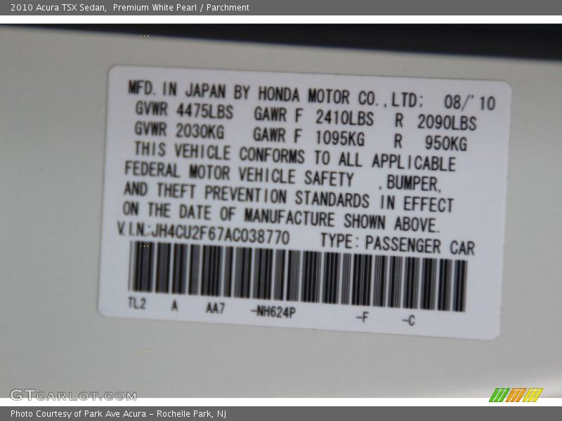 Premium White Pearl / Parchment 2010 Acura TSX Sedan