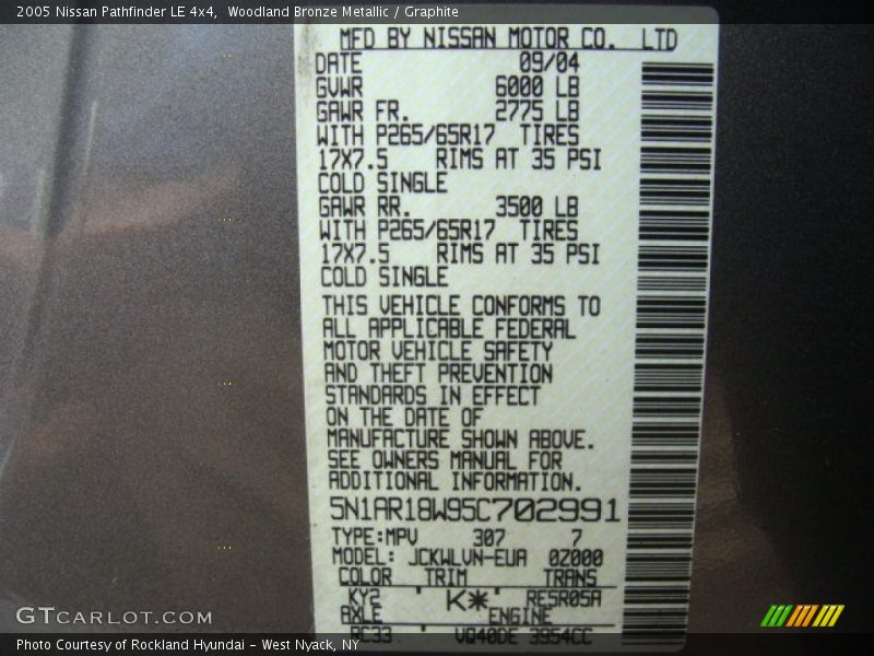 Woodland Bronze Metallic / Graphite 2005 Nissan Pathfinder LE 4x4