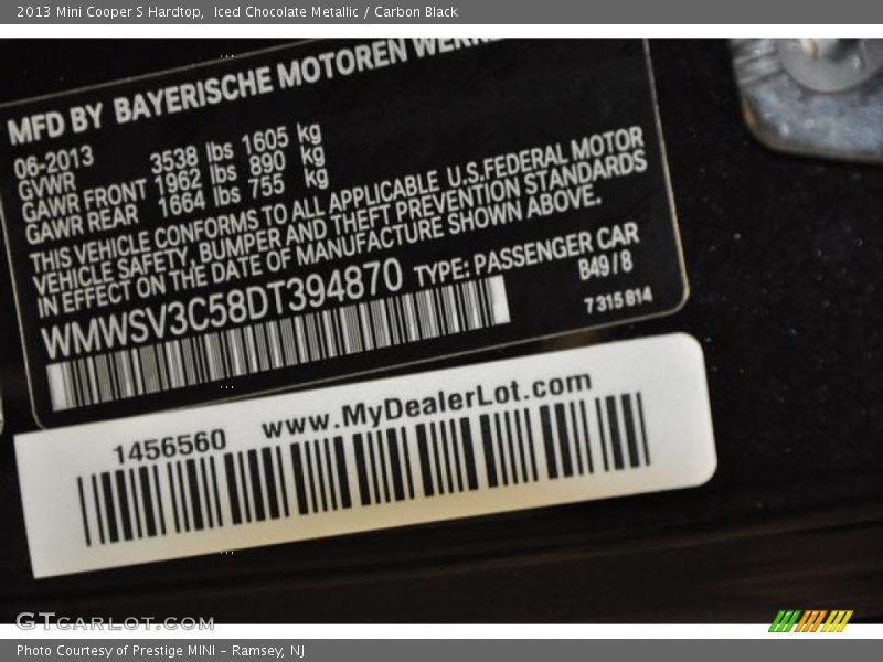 Iced Chocolate Metallic / Carbon Black 2013 Mini Cooper S Hardtop