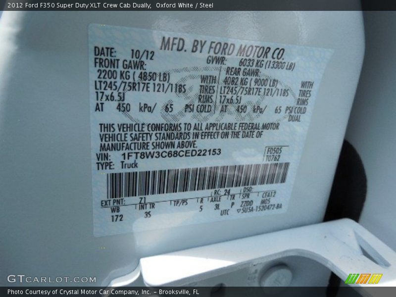 Oxford White / Steel 2012 Ford F350 Super Duty XLT Crew Cab Dually