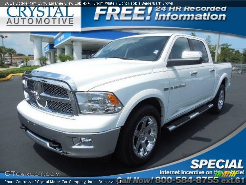 Bright White / Light Pebble Beige/Bark Brown 2011 Dodge Ram 1500 Laramie Crew Cab 4x4