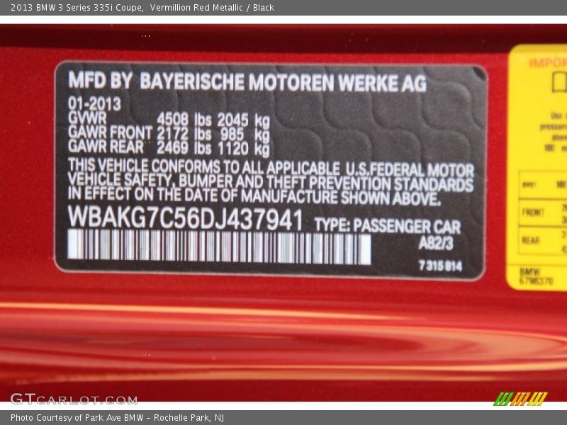 2013 3 Series 335i Coupe Vermillion Red Metallic Color Code A82