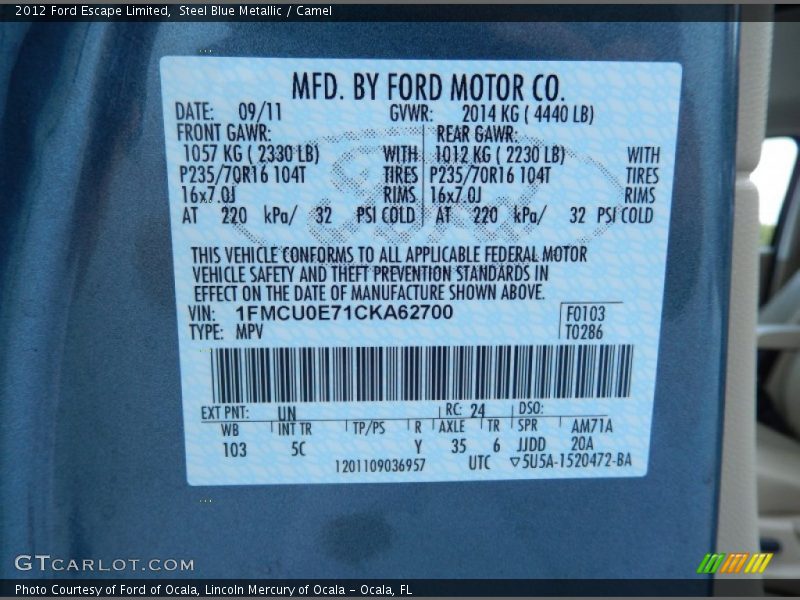 Steel Blue Metallic / Camel 2012 Ford Escape Limited