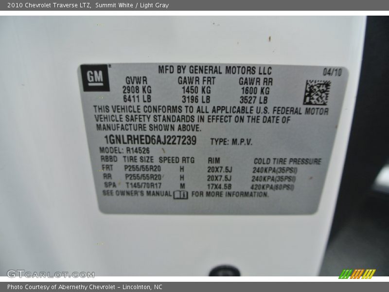 Summit White / Light Gray 2010 Chevrolet Traverse LTZ