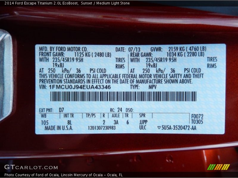 Sunset / Medium Light Stone 2014 Ford Escape Titanium 2.0L EcoBoost