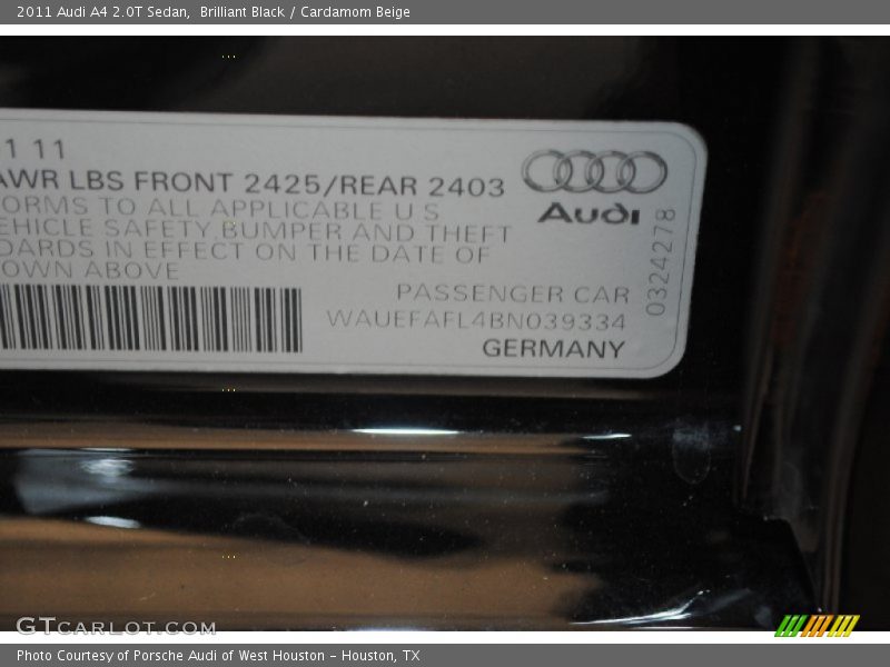 Brilliant Black / Cardamom Beige 2011 Audi A4 2.0T Sedan