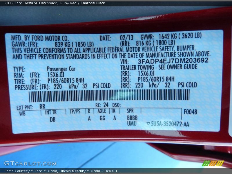Ruby Red / Charcoal Black 2013 Ford Fiesta SE Hatchback
