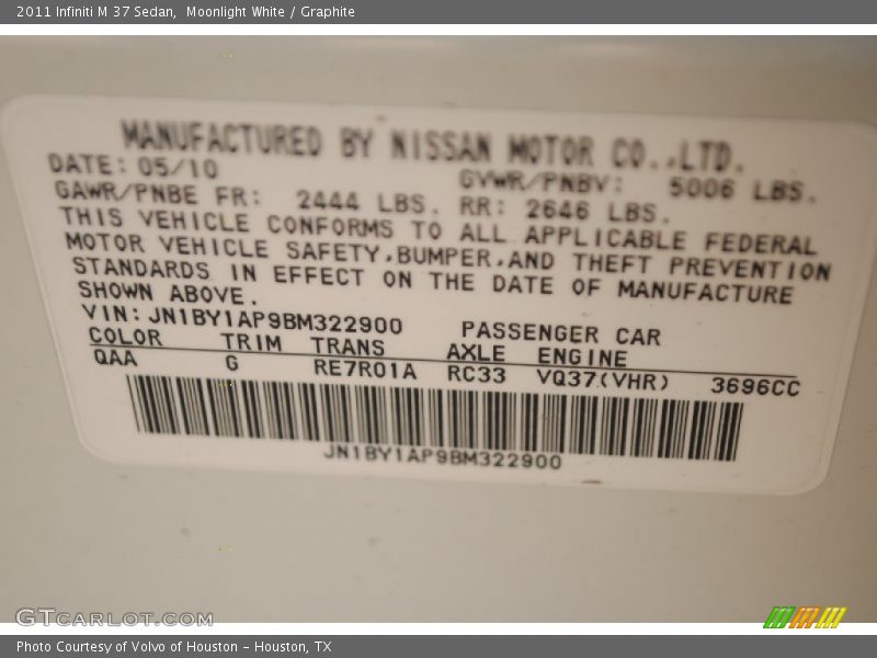 Moonlight White / Graphite 2011 Infiniti M 37 Sedan