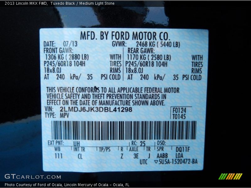 Tuxedo Black / Medium Light Stone 2013 Lincoln MKX FWD