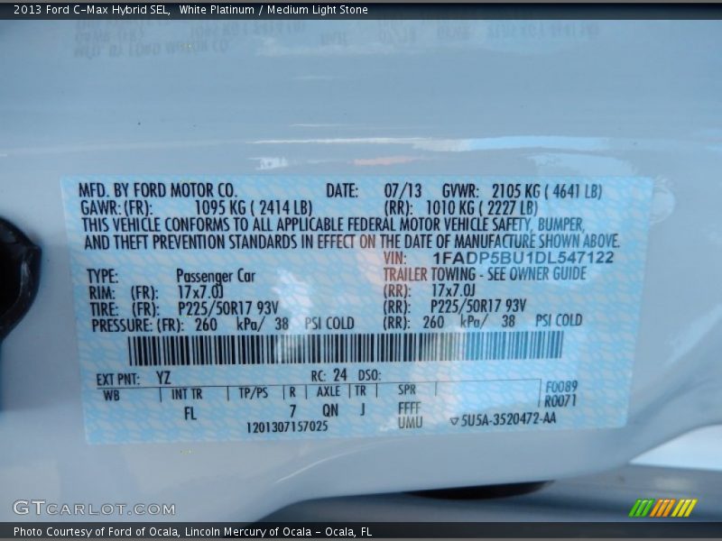 White Platinum / Medium Light Stone 2013 Ford C-Max Hybrid SEL