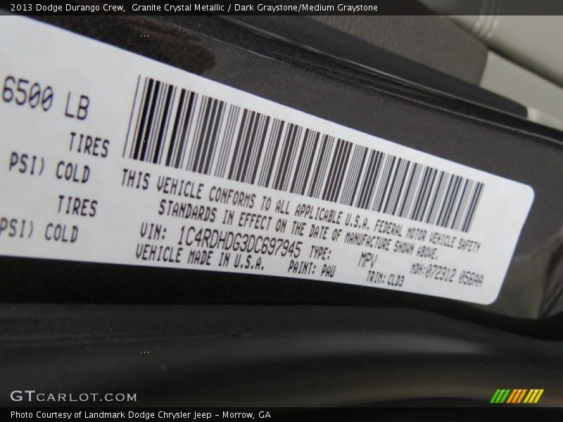 Granite Crystal Metallic / Dark Graystone/Medium Graystone 2013 Dodge Durango Crew