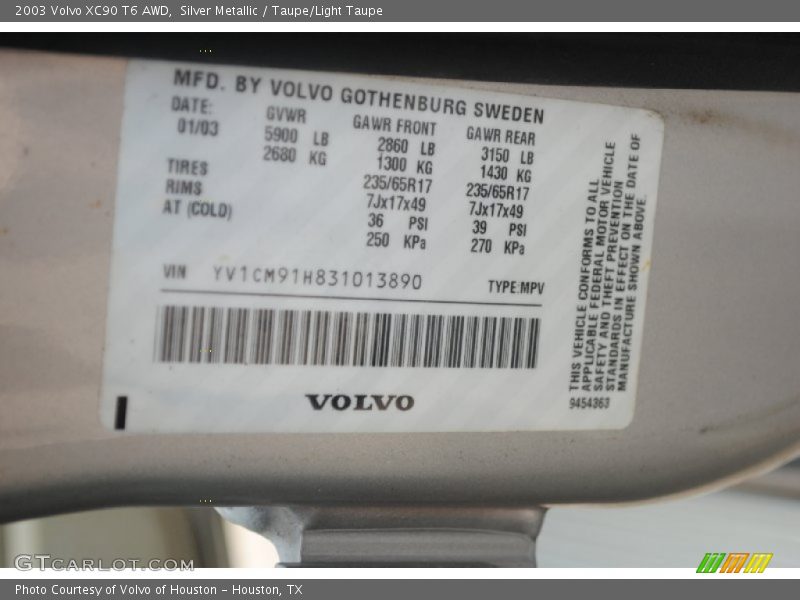 Silver Metallic / Taupe/Light Taupe 2003 Volvo XC90 T6 AWD