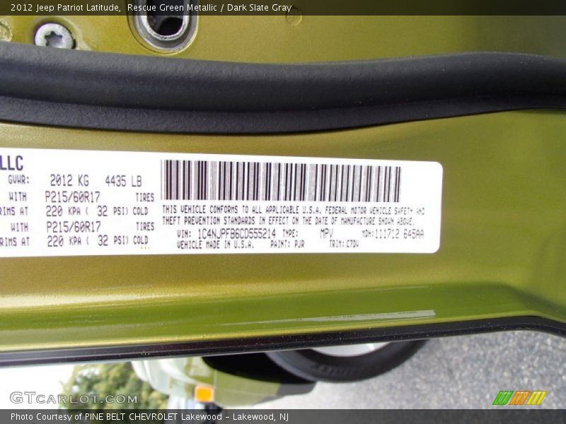 Rescue Green Metallic / Dark Slate Gray 2012 Jeep Patriot Latitude