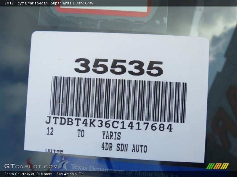 Super White / Dark Gray 2012 Toyota Yaris Sedan
