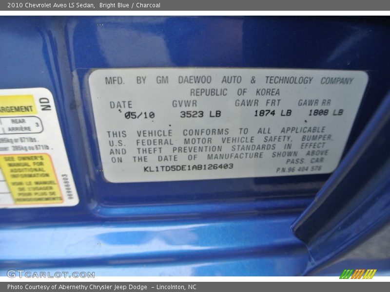 Bright Blue / Charcoal 2010 Chevrolet Aveo LS Sedan