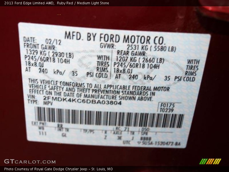Ruby Red / Medium Light Stone 2013 Ford Edge Limited AWD