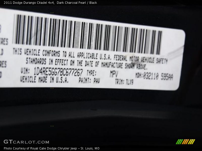 Dark Charcoal Pearl / Black 2011 Dodge Durango Citadel 4x4