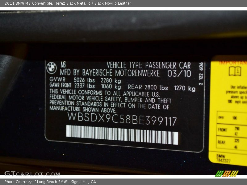 Jerez Black Metallic / Black Novillo Leather 2011 BMW M3 Convertible