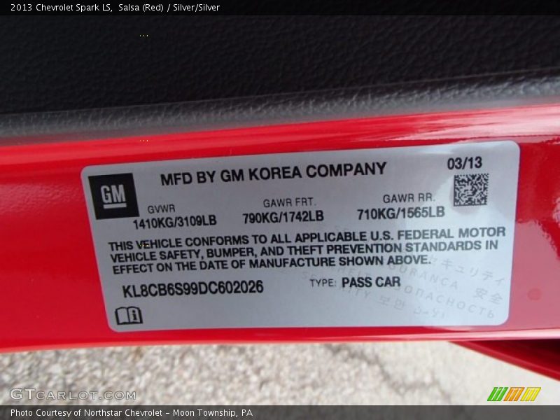 Salsa (Red) / Silver/Silver 2013 Chevrolet Spark LS