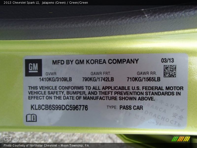 Jalapeno (Green) / Green/Green 2013 Chevrolet Spark LS