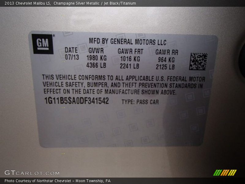 Champagne Silver Metallic / Jet Black/Titanium 2013 Chevrolet Malibu LS
