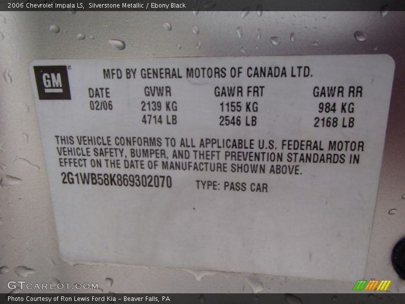 Silverstone Metallic / Ebony Black 2006 Chevrolet Impala LS