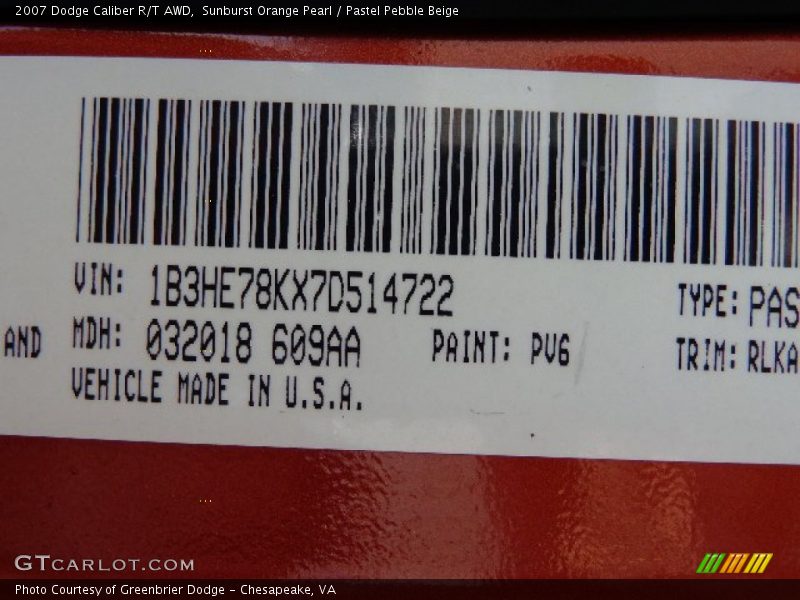 Sunburst Orange Pearl / Pastel Pebble Beige 2007 Dodge Caliber R/T AWD