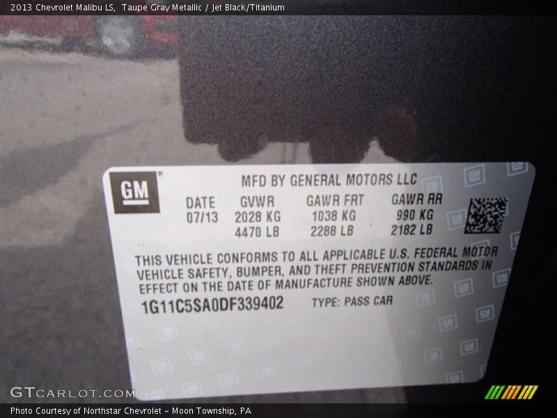 Taupe Gray Metallic / Jet Black/Titanium 2013 Chevrolet Malibu LS