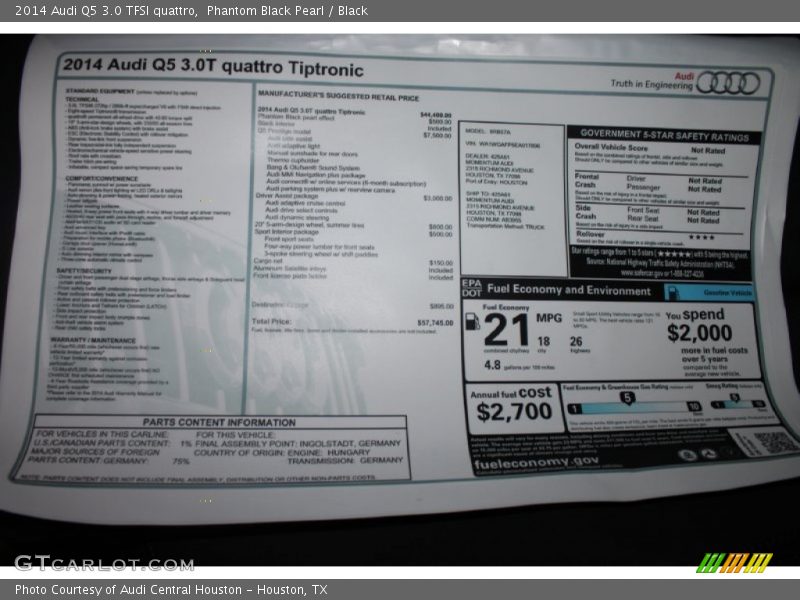  2014 Q5 3.0 TFSI quattro Window Sticker