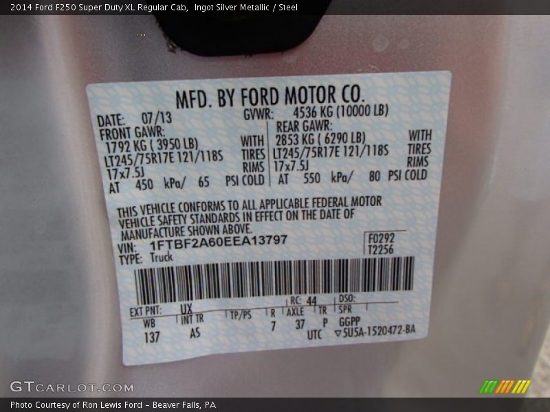 Ingot Silver Metallic / Steel 2014 Ford F250 Super Duty XL Regular Cab