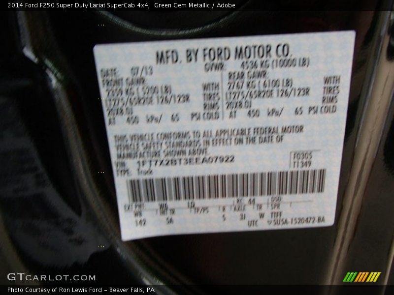 Green Gem Metallic / Adobe 2014 Ford F250 Super Duty Lariat SuperCab 4x4